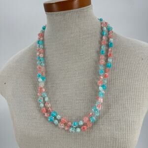Vintage pink and blue beaded necklace